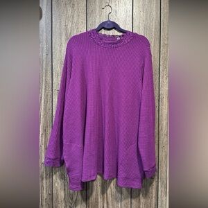 LOGO by Lori Goldstein Metallic Waffle Knit Mock Neck Top w/ Lace